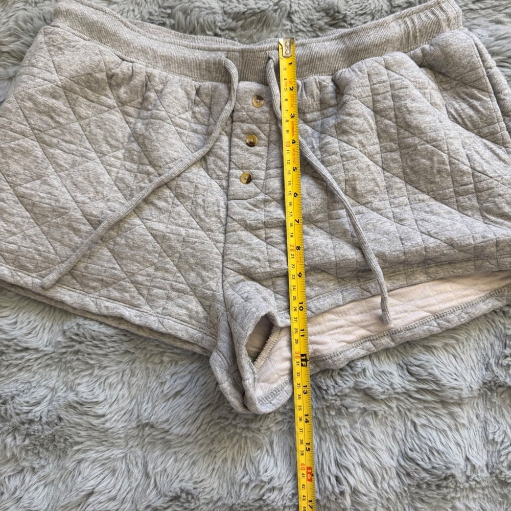 Anthropologie Quilted Knit Lounge‎ Shorts Gray Button Fly Drawstring Size L - Picture 4 of 6